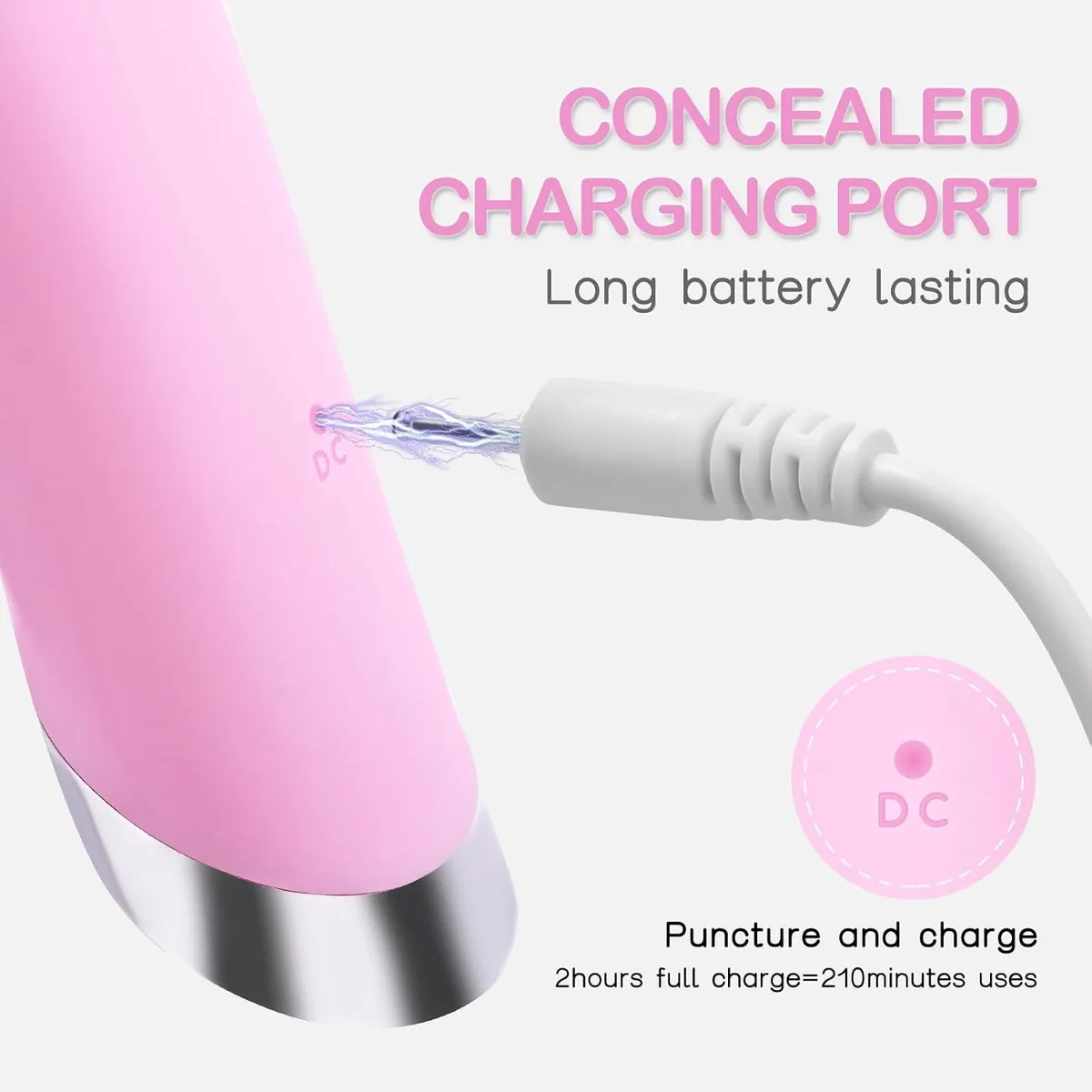 concealed charging port on the facial cleansing brush with cable plugged in