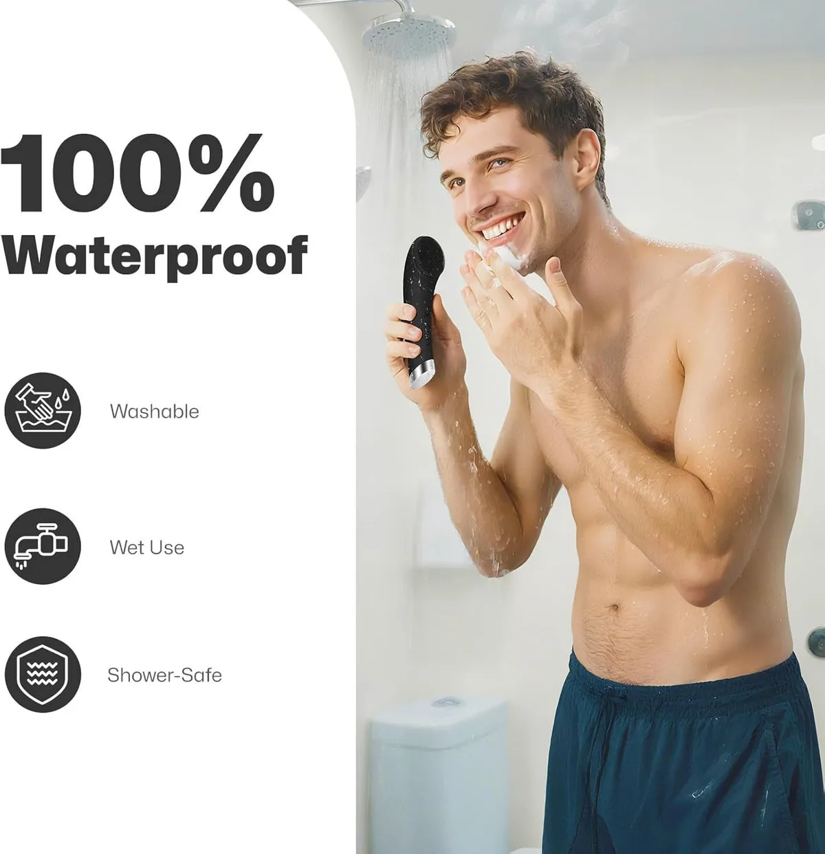 waterproof facial cleansing brush used in the shower