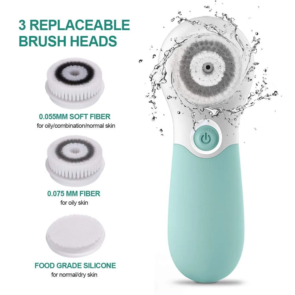 three replaceable heads for the spin facial cleansing brush: soft fiber, fiber and silicone