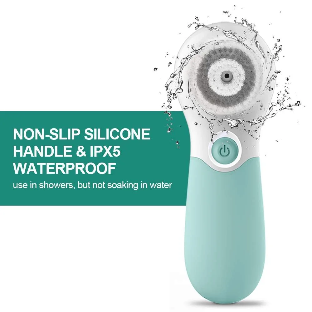 non-slip silicone handle on the water resistant spin facial cleansing brush