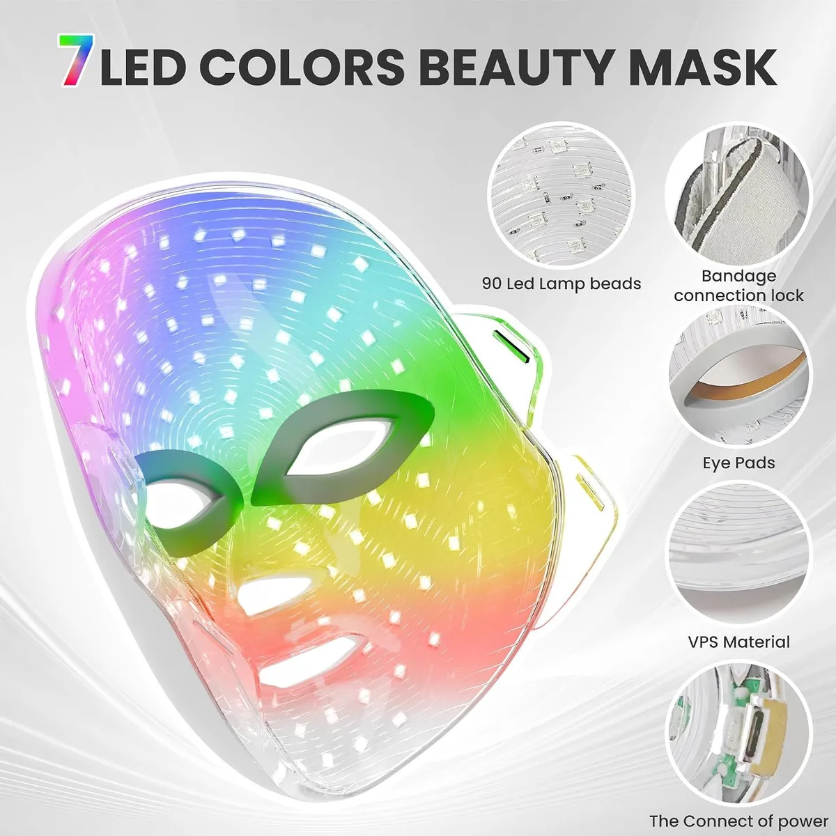 Innenseite der LED-Gesichtsmaske mit 90 LEDs, Augenpolstern und Bandverschluss