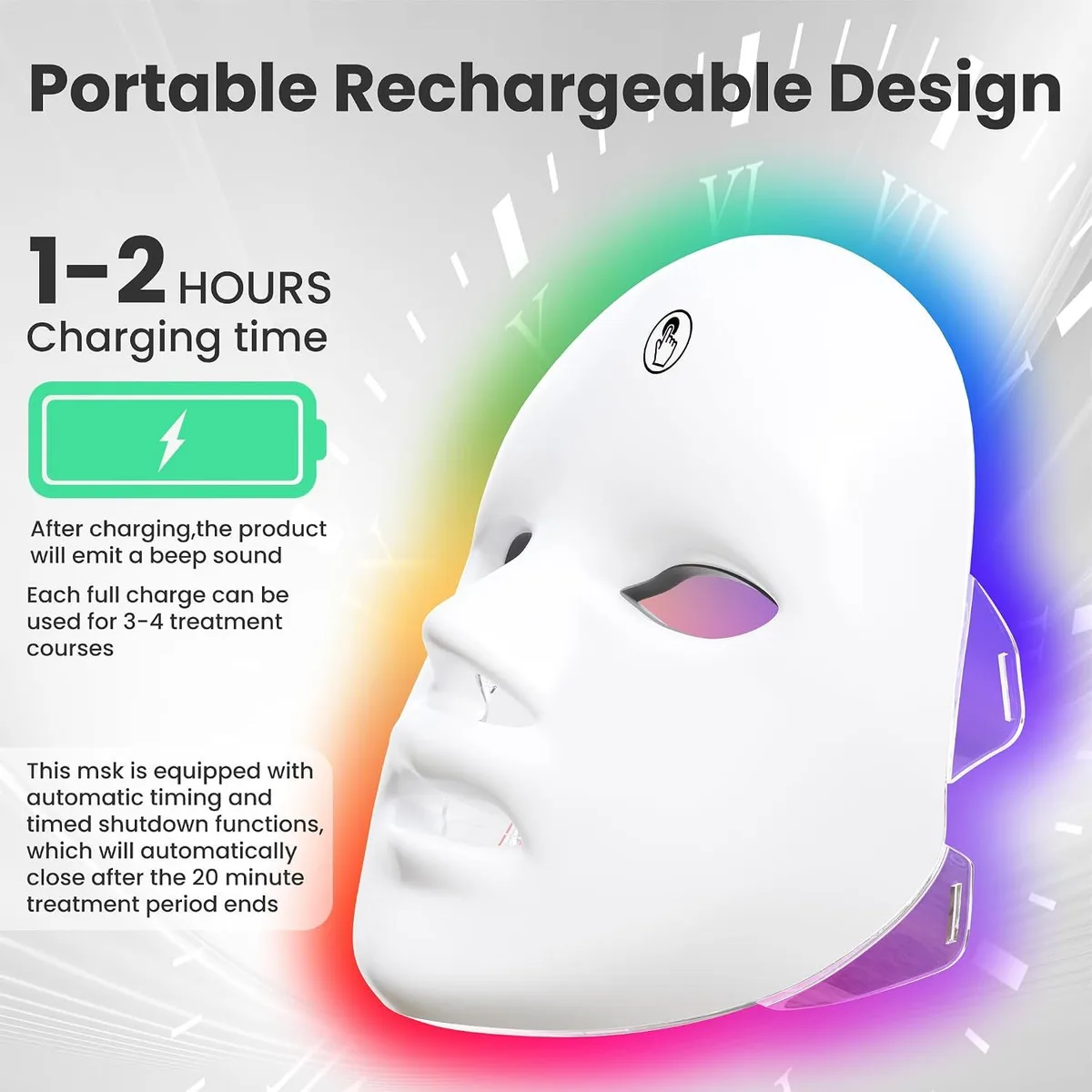Wiederaufladbare LED-Gesichtsmaske mit 1 bis 2 Stunden Ladezeit