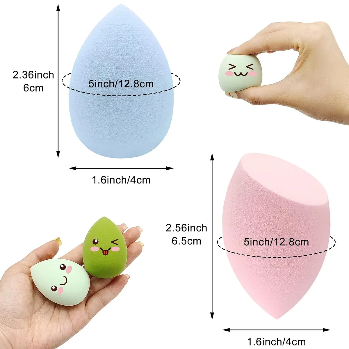makeup sponge sizes for the teardrop and beveled shapes