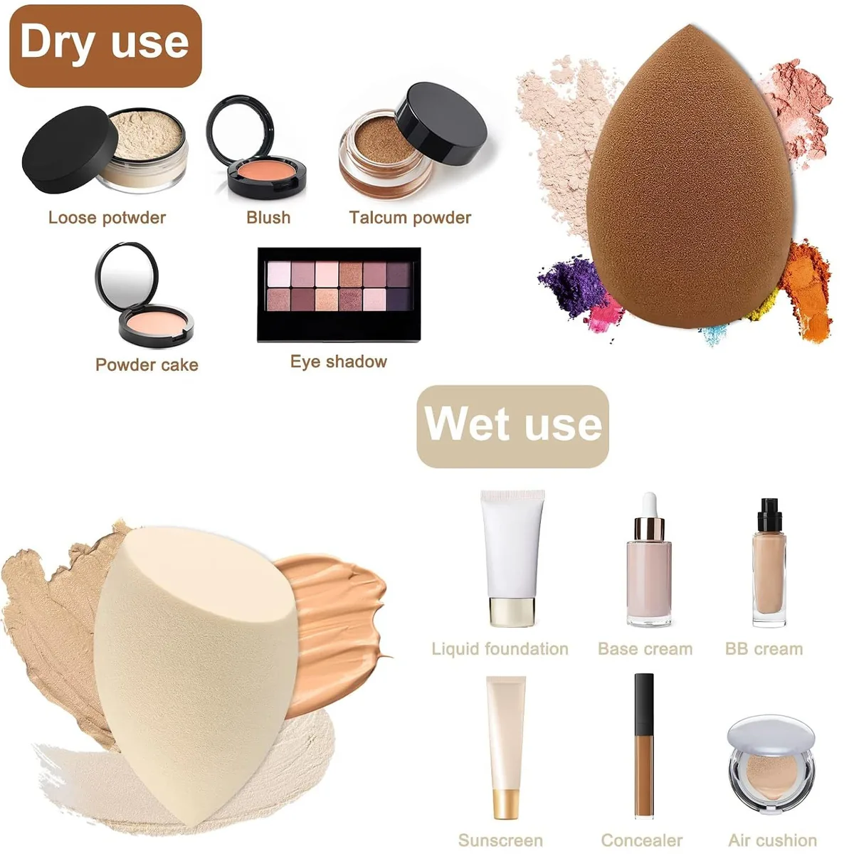 makeup sponge used dry with powder and wet with liquid foundation