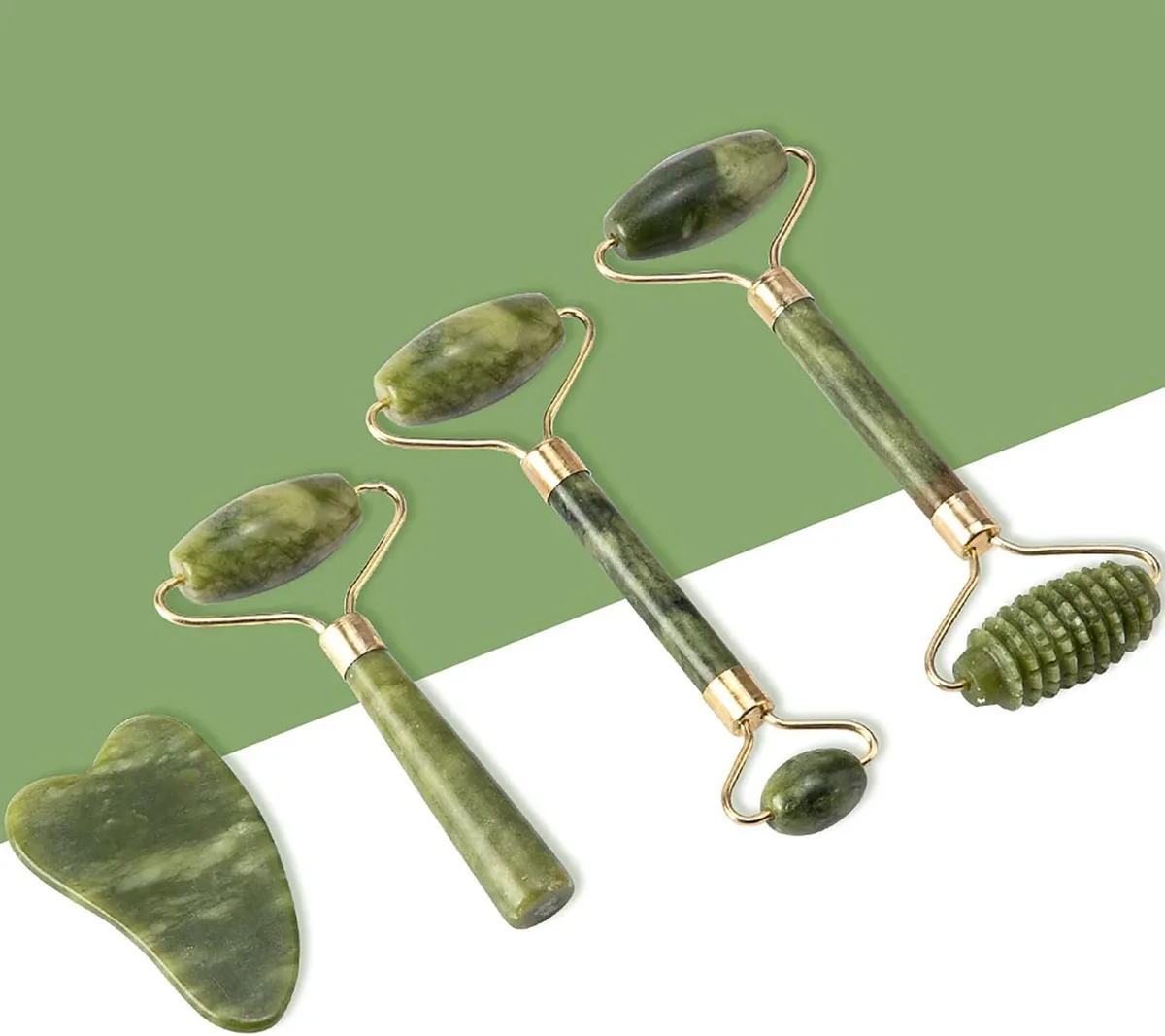 hand-carved jade gua sha tools with natural stone markings