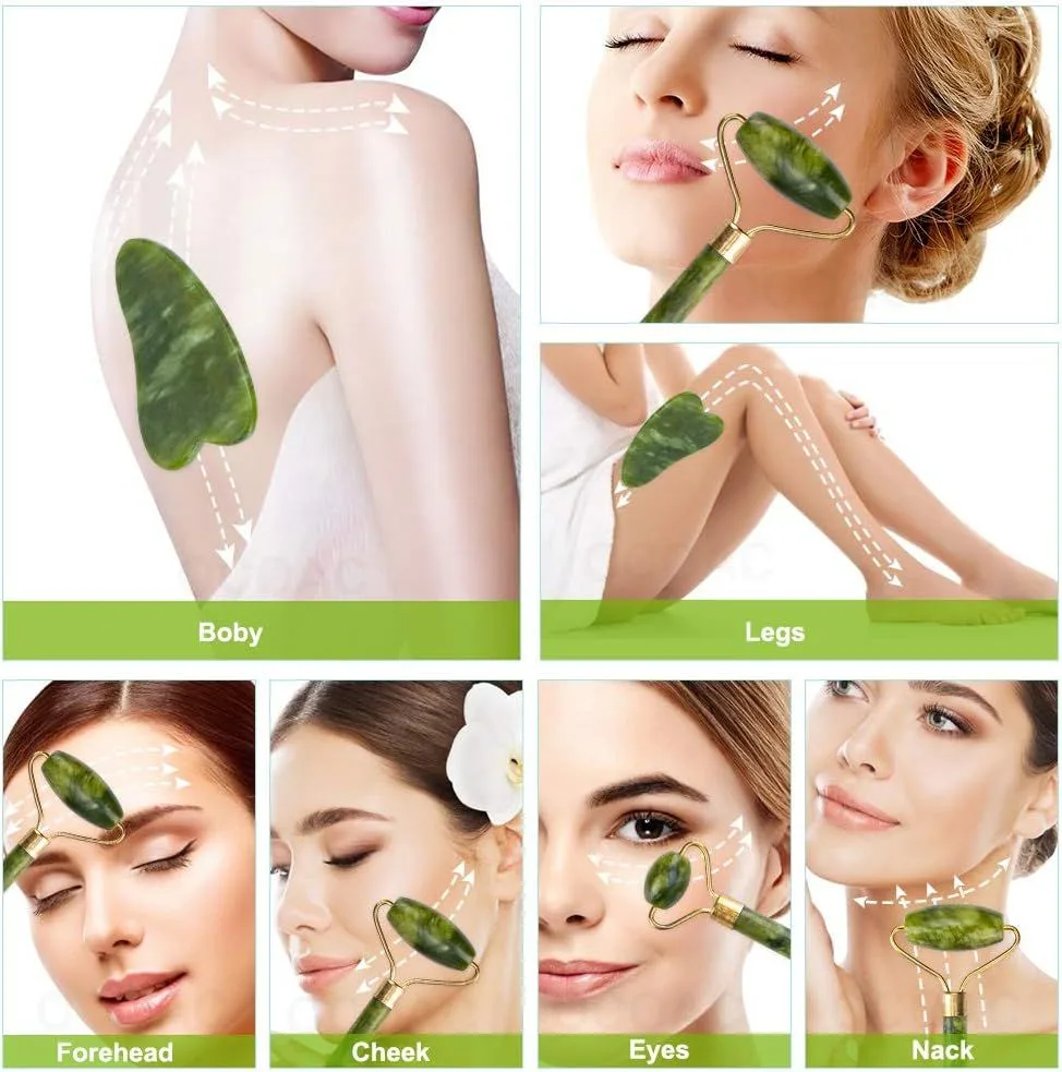 where to use the jade roller and gua sha on face and body