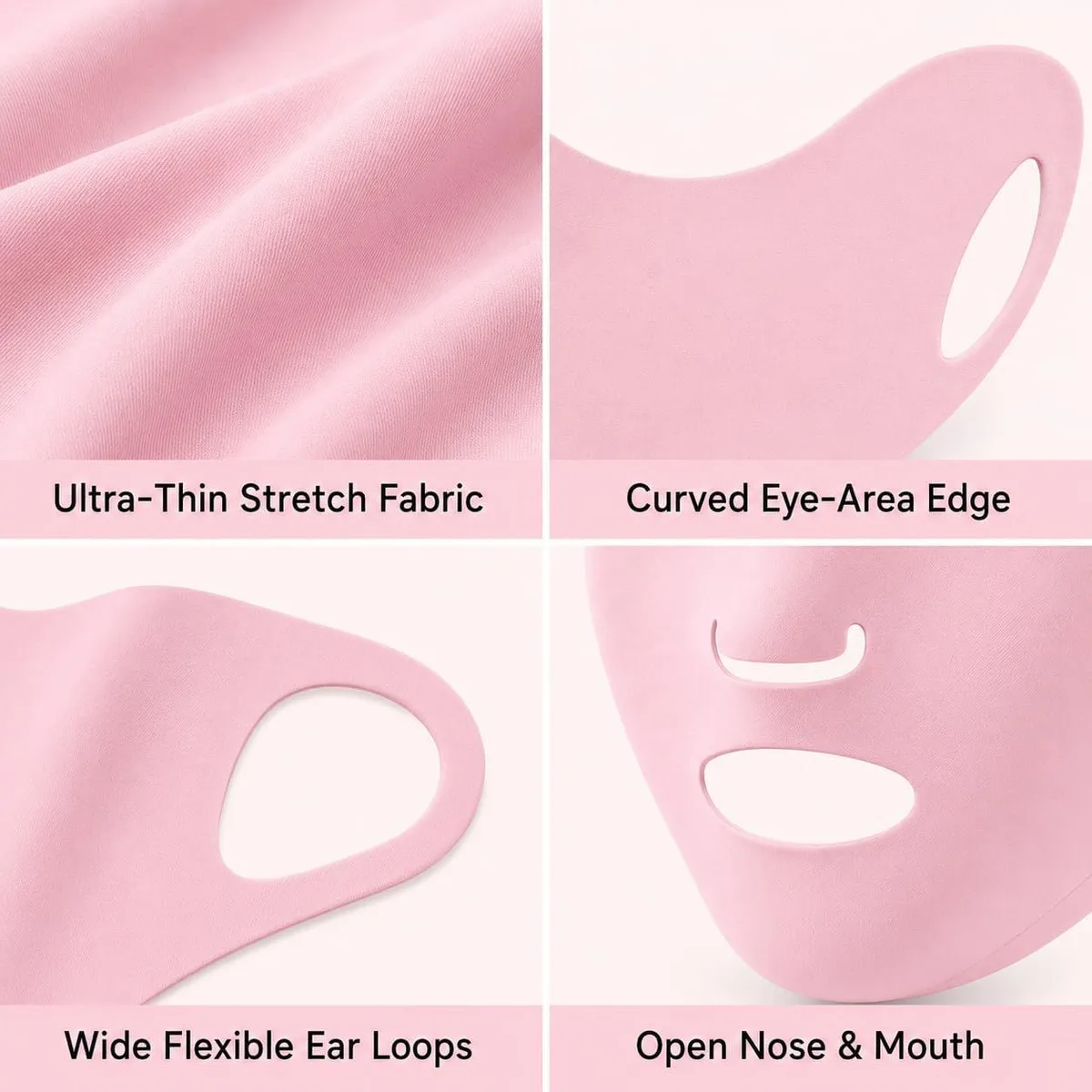 UV face mask stretch fabric, curved eye edge, ear loops and open nose and mouth