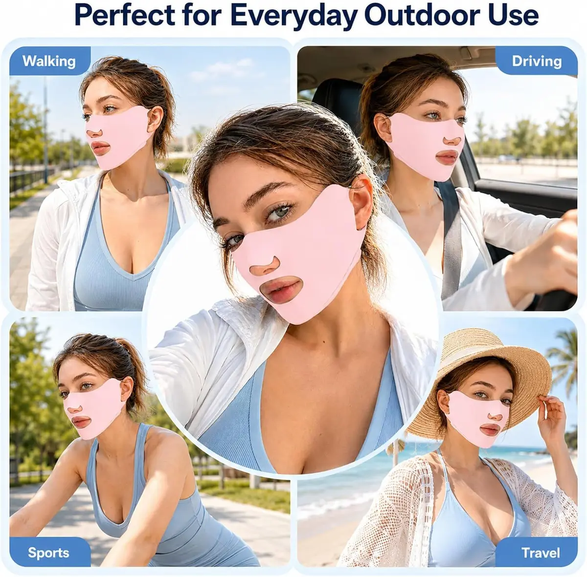 UV face mask worn for walking, driving, sports and travel