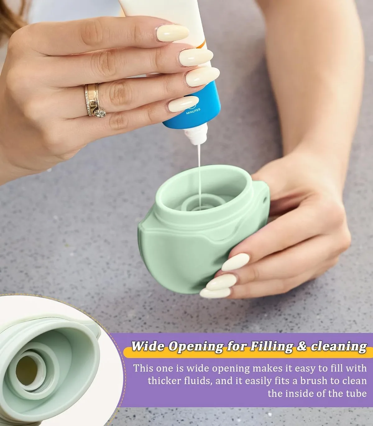 filling the sunscreen applicator through its wide opening