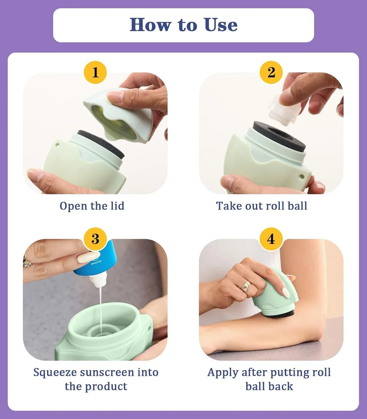 how to fill and use the sunscreen applicator roller in four steps