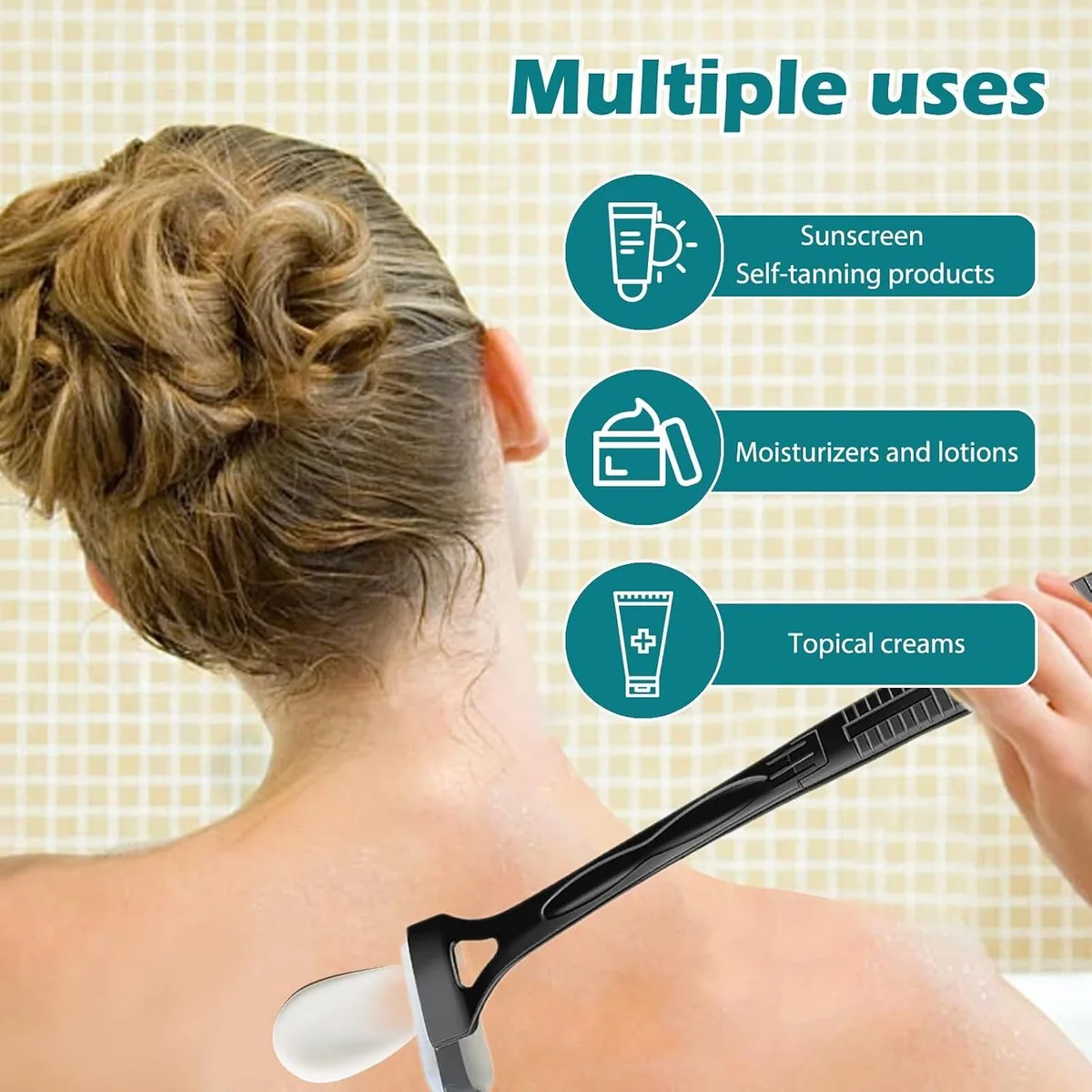 back applicator used for sunscreen, self-tanner, moisturizer and creams