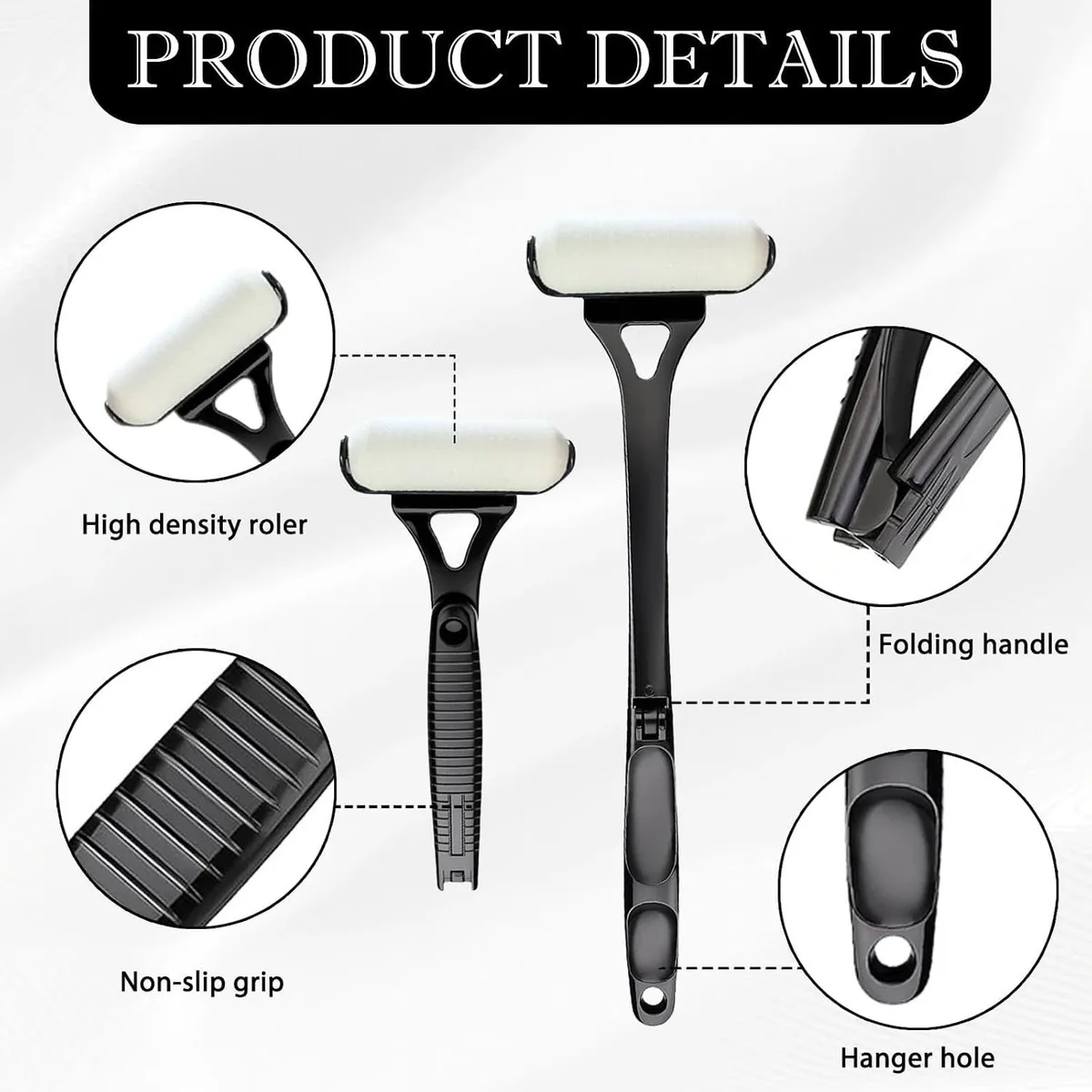 back lotion applicator roller, folding handle, non-slip grip and hanger hole