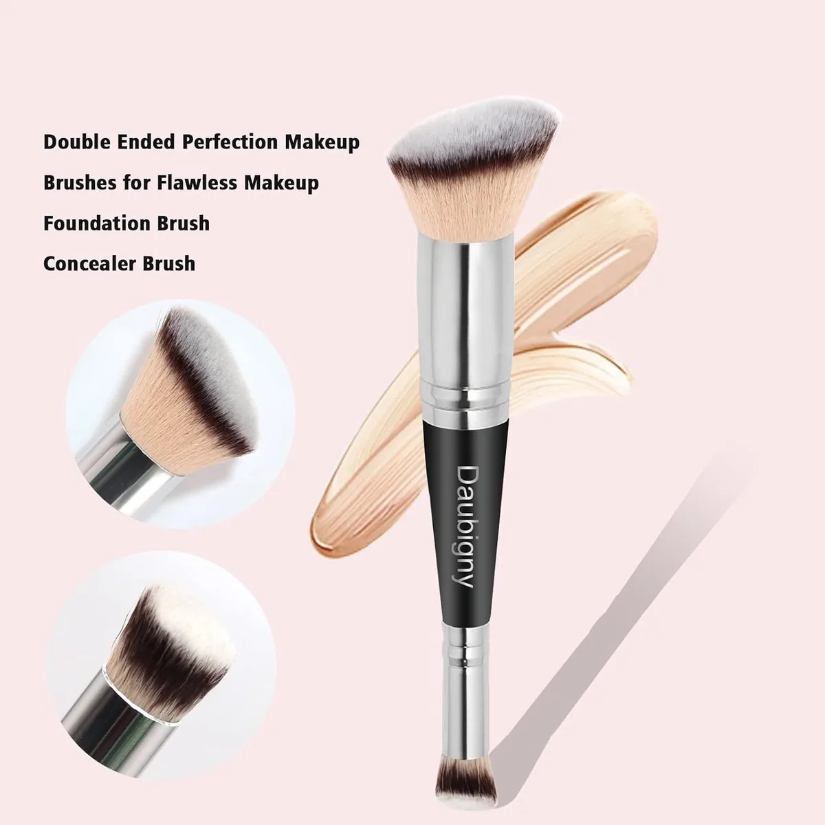 close up of the foundation head and concealer head of the dual-ended brush