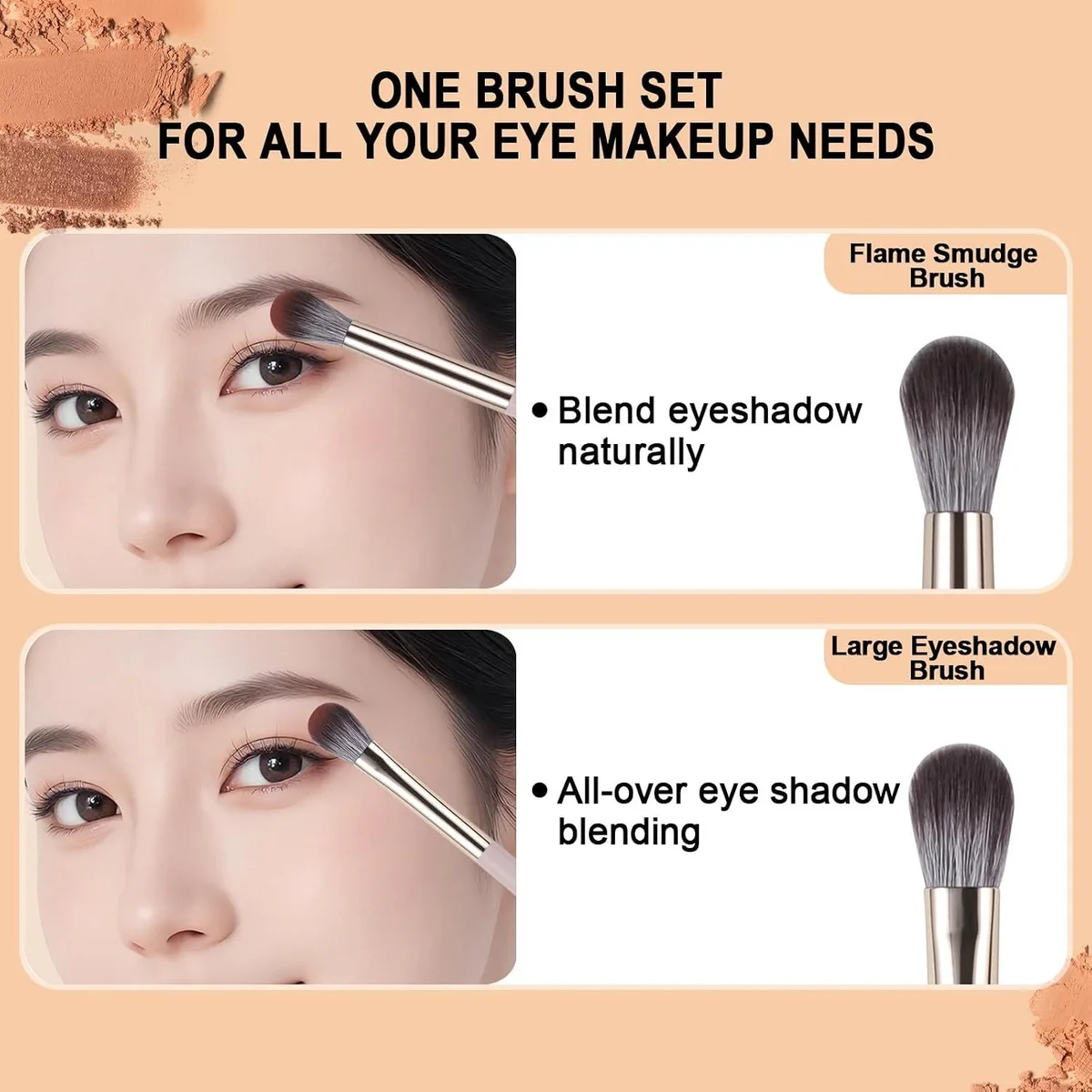 flame smudge and large eyeshadow brushes blending color on the lid