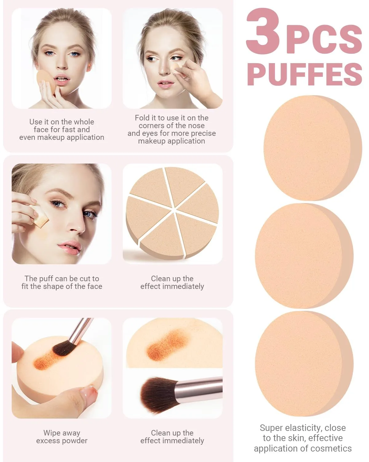how to use the three makeup puffs included in the set