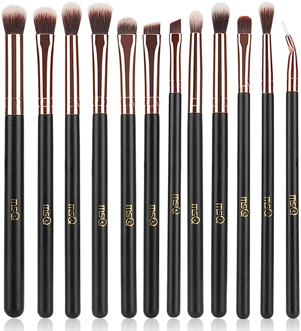 rose gold eye makeup brushes with slim wood handles