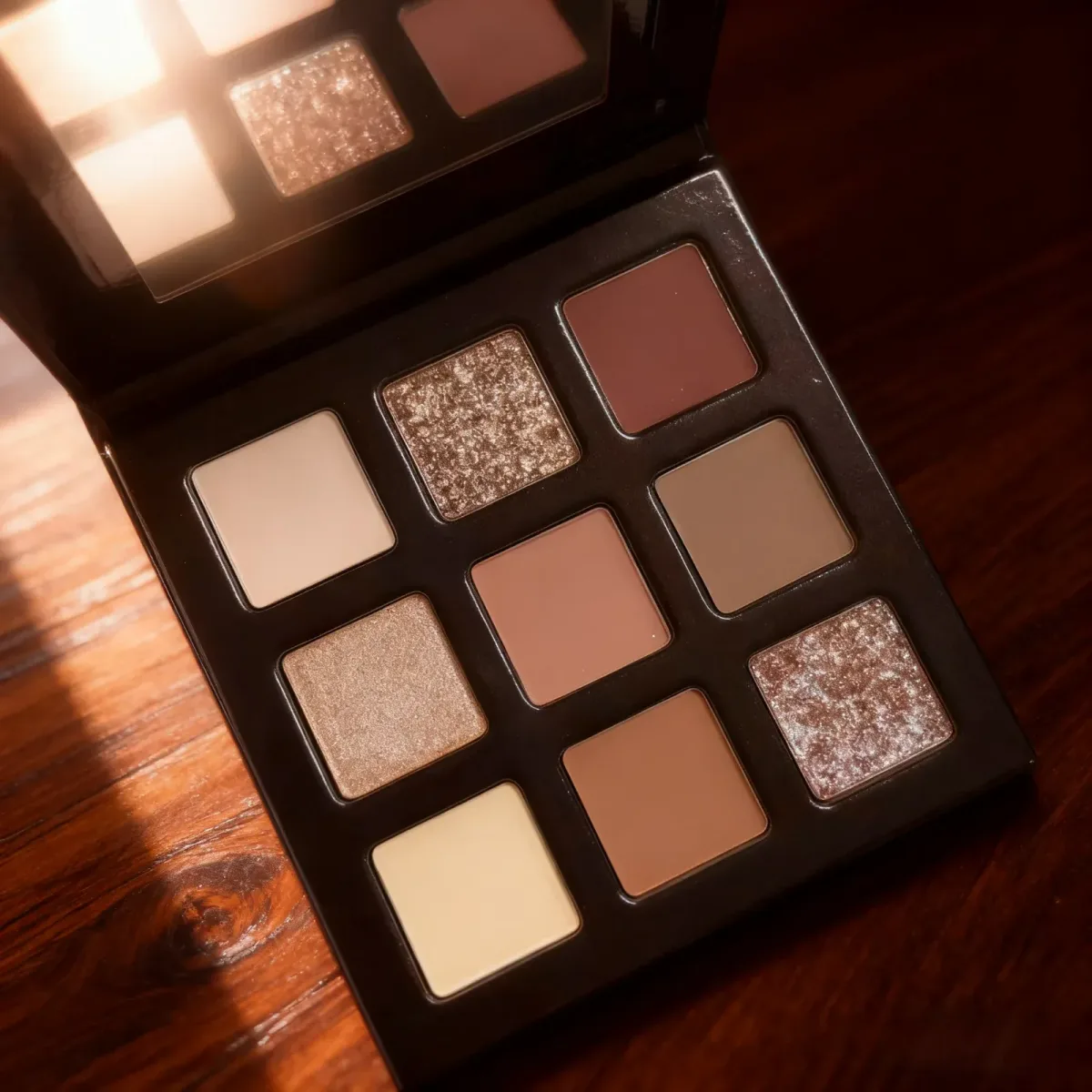 travel eyeshadow palette with a mirror inside the lid