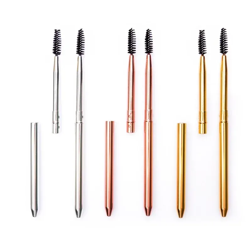 lash spoolies shown with caps removed in three metal finishes