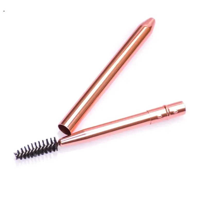 metal cap and brush of the rose gold lash spoolie