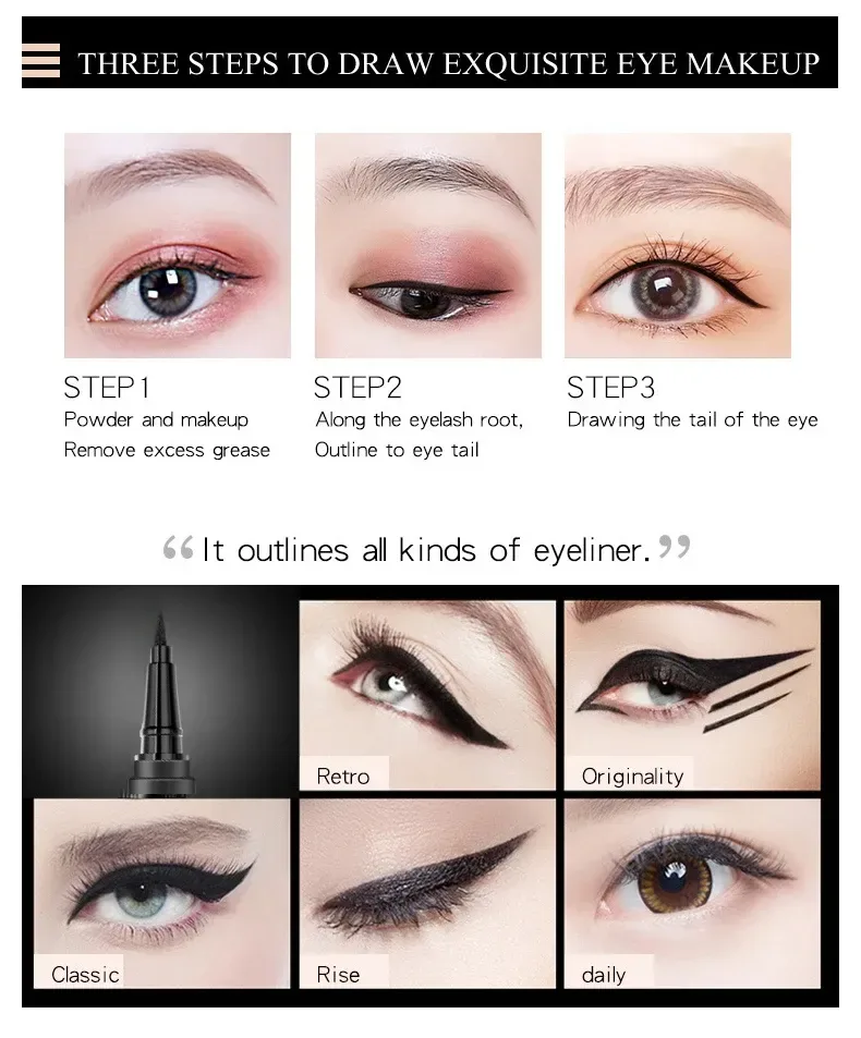 three steps to draw winged eyeliner and six eyeliner styles