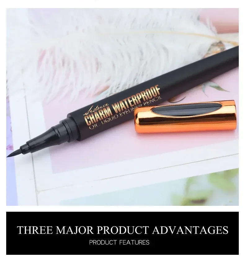 liquid eyeliner pen resting beside its cap