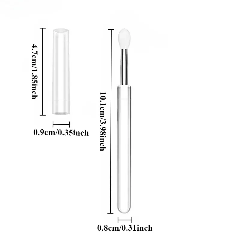 reusable silicone lip brush dimensions, 10.1 cm brush and 4.7 cm cap
