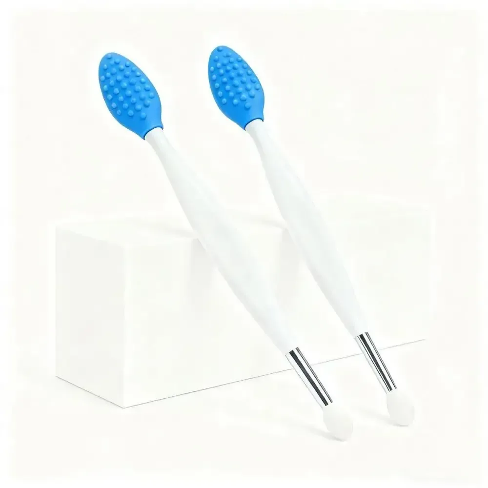 silicone lip scrub brush with bright blue scrub head