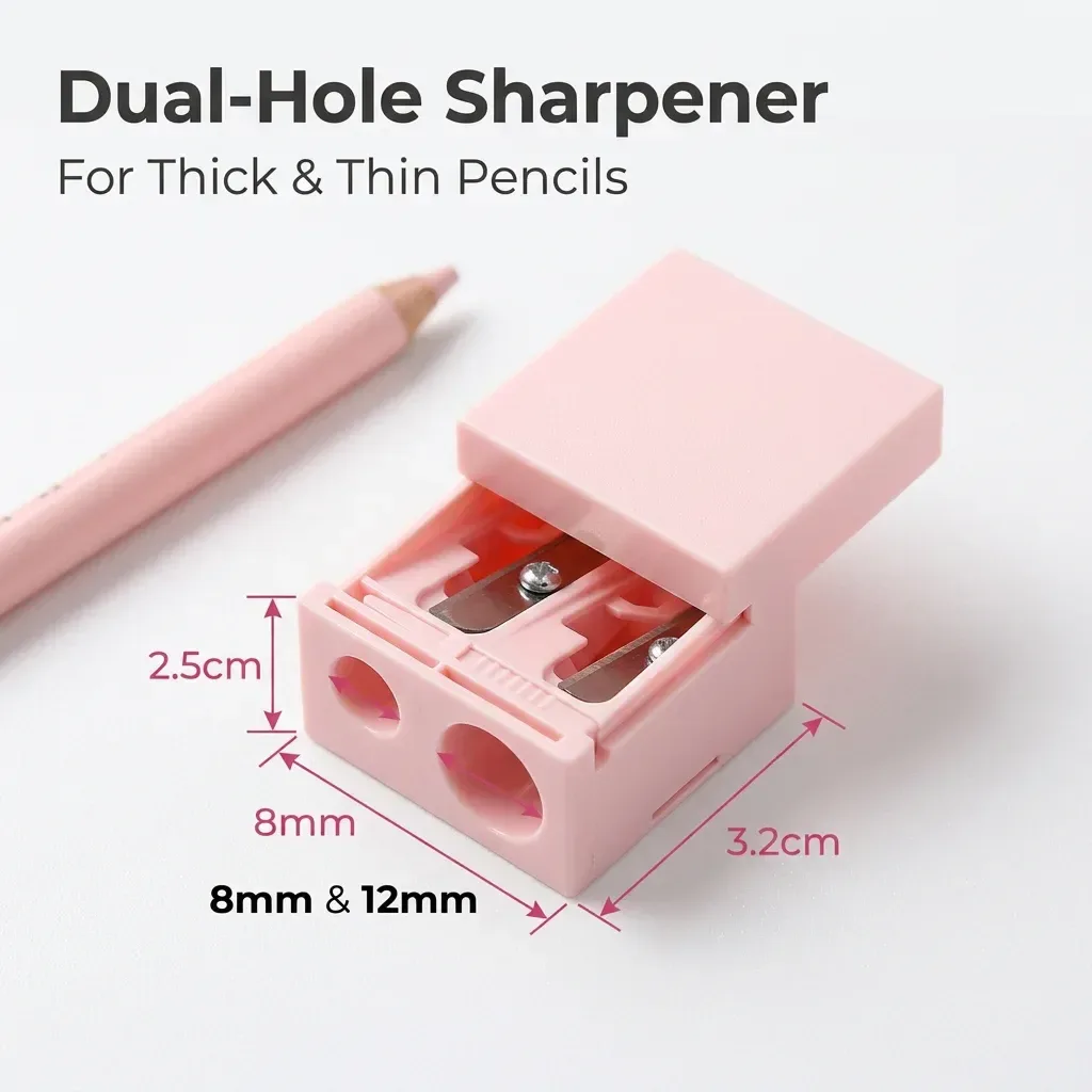 cosmetic pencil sharpener size, 3.2 cm with 8 mm and 12 mm holes