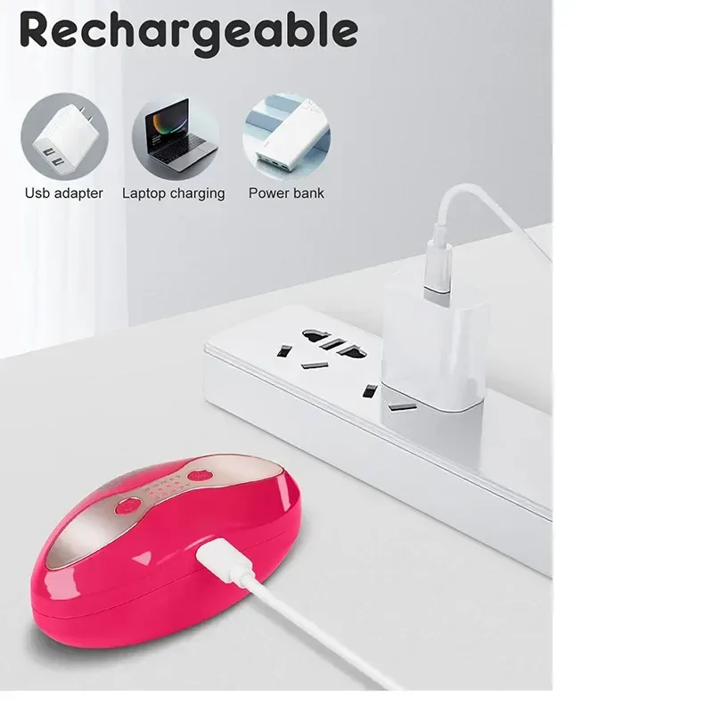 heated LED lip care device connected to its charging cable