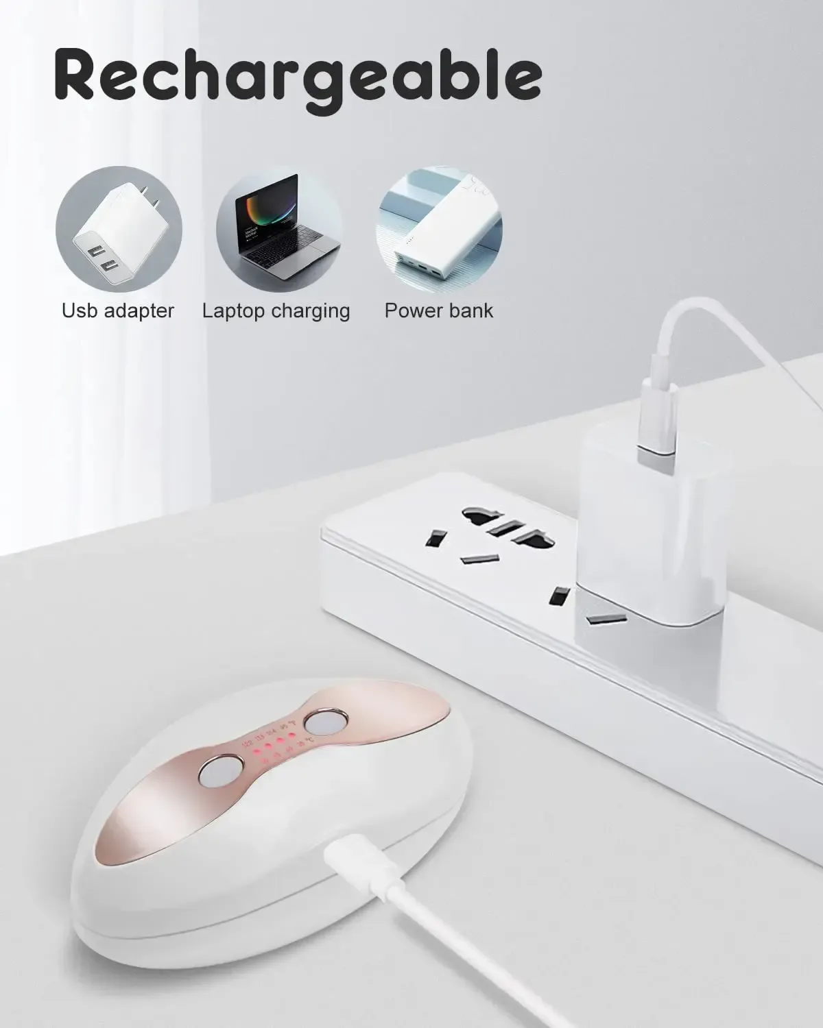heated lip care device charging from a USB adapter