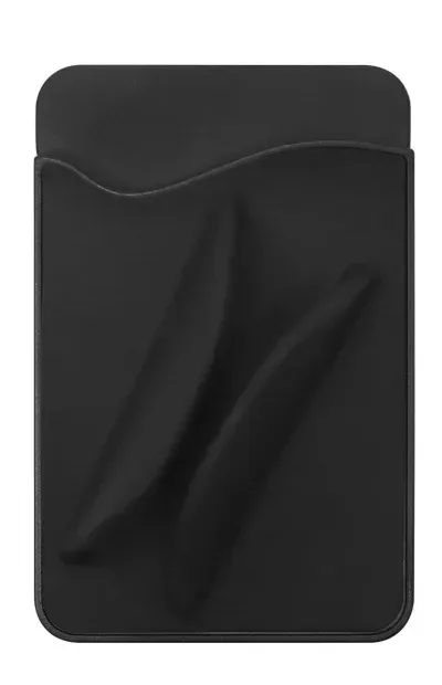 slim black silicone phone card holder with an angled lipstick slot